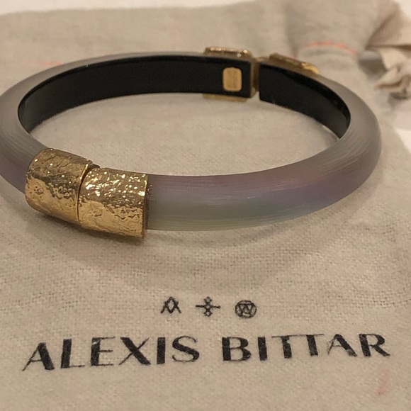 Alexis Bittar Lucite hammered gold Hinge bracelet - Picture 3 of 10